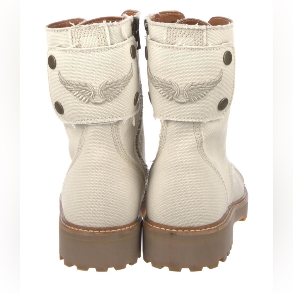 Zadig & Voltaire Beige Canvas Lace-Up Combat Boots - Picture 4 of 5